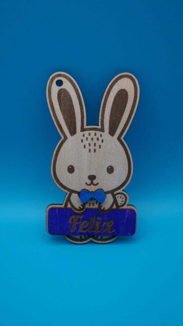 Personalisierter Geschenkanhänger Ostern (Individueller Geschenkanhänger) in Hasenform mit Namensgravur. Nachhaltig, mit lebensmittelechter Farbe bemalt – perfekt für Osternester & Deko!