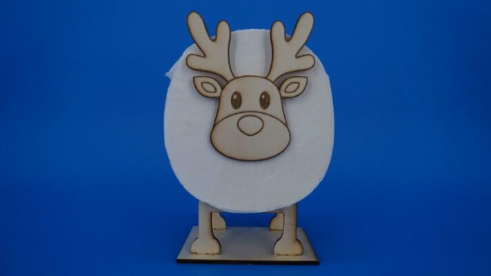 Lustiger Rentier-Holzaufsteller für WC-Rollen mit eingesetzter Klopapierrolle – dekorativer Bad-Hingucker aus Holz